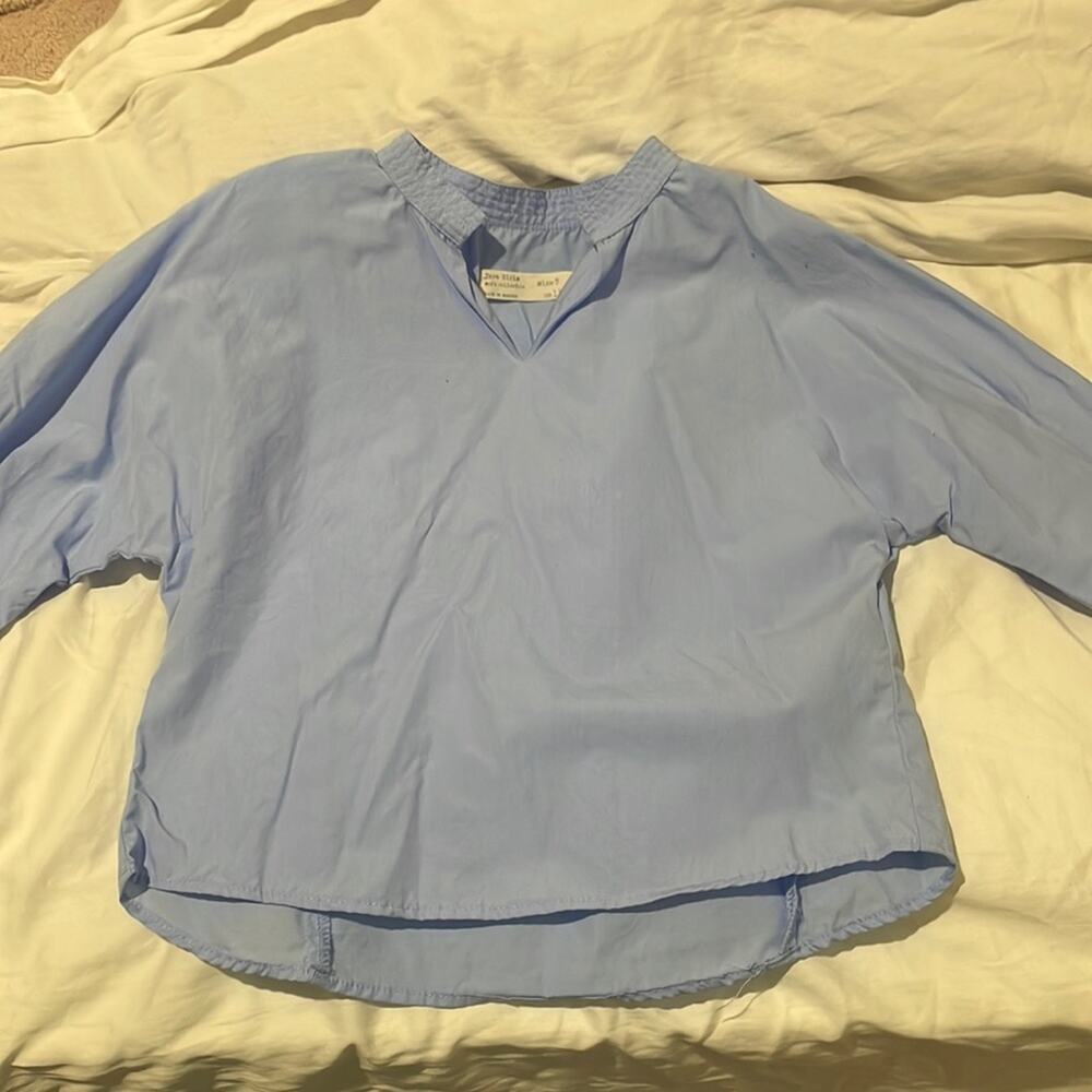 Zara 5 blue 💯 cotton drop shoulder oversized blouse euc worn once